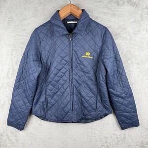 Notre Dame Embroidered Lady Vesi Puffer Jacket Womens L Navy Diamond Quilted